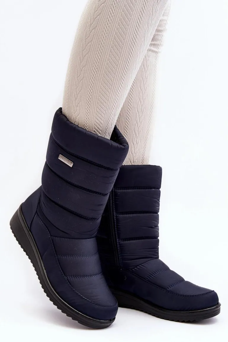 Ocieplane Śniegowce Na Koturnie Granatowe Calena