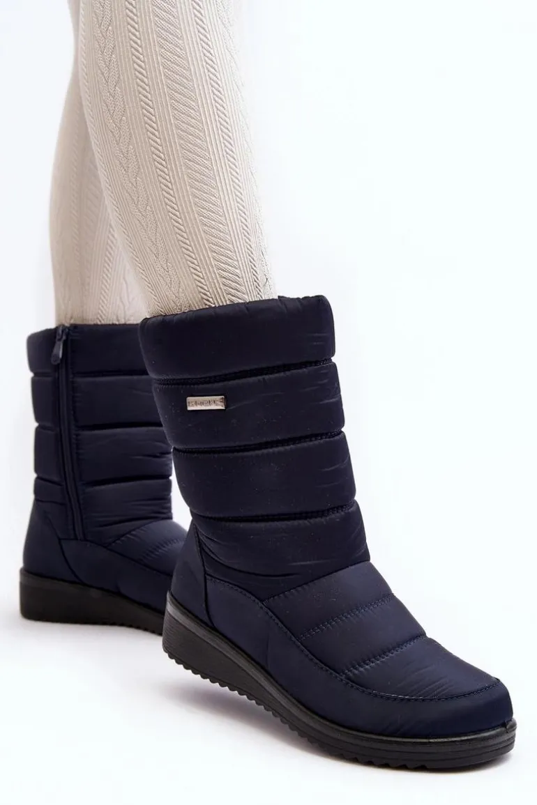 Ocieplane Śniegowce Na Koturnie Granatowe Calena