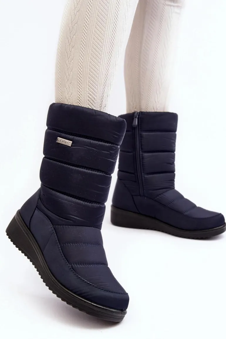 Ocieplane Śniegowce Na Koturnie Granatowe Calena