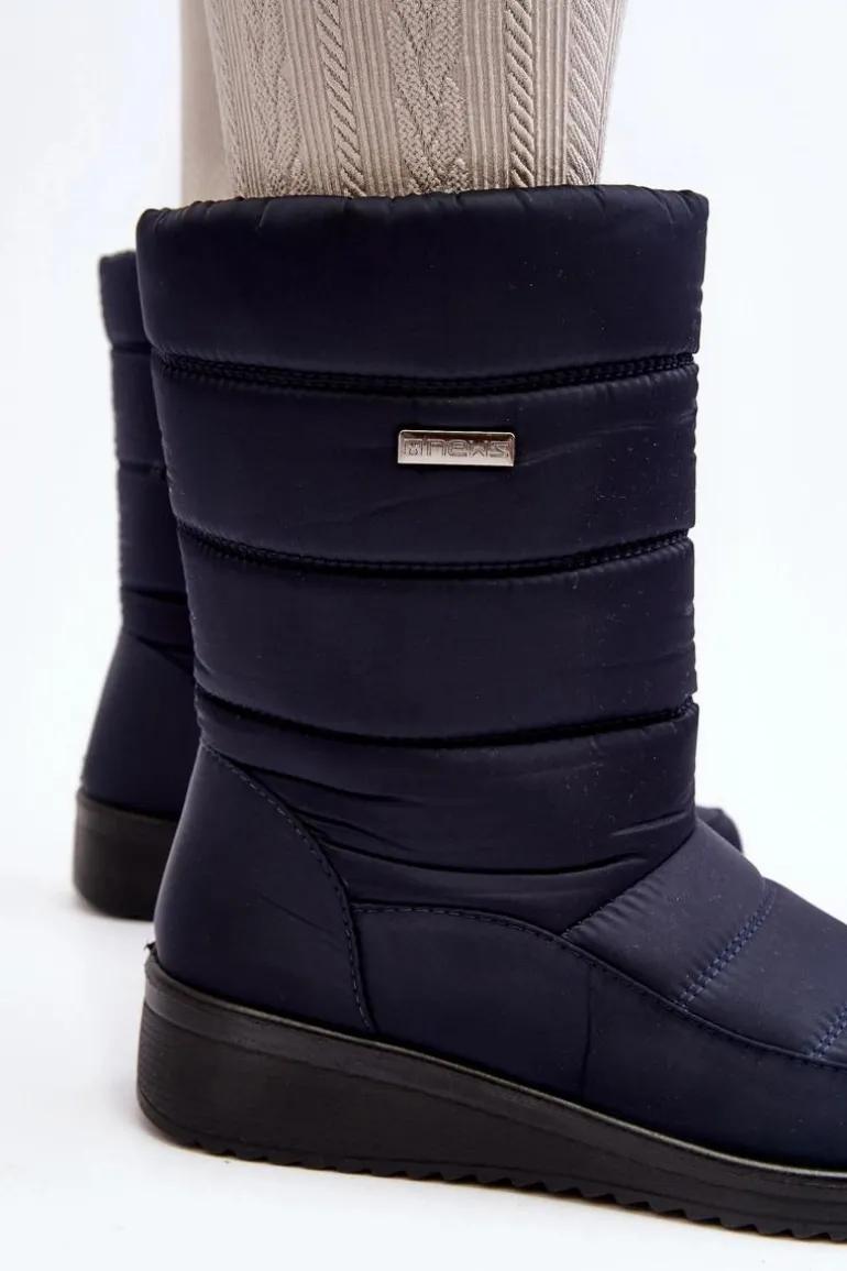 Ocieplane Śniegowce Na Koturnie Granatowe Calena