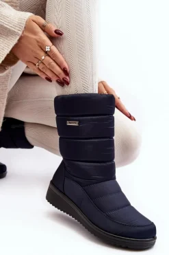 Ocieplane Śniegowce Na Koturnie Granatowe Calena