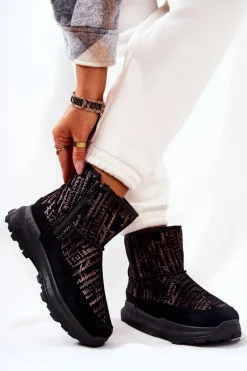 Ocieplane Śniegowce Z Printem Czarne Freesia