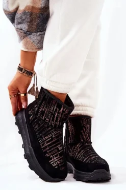 Ocieplane Śniegowce Z Printem Czarne Freesia