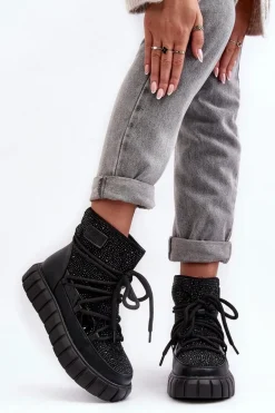 Ocieplane Śniegowce Zdobione Dżetami GOE MM2N4080 Czarne