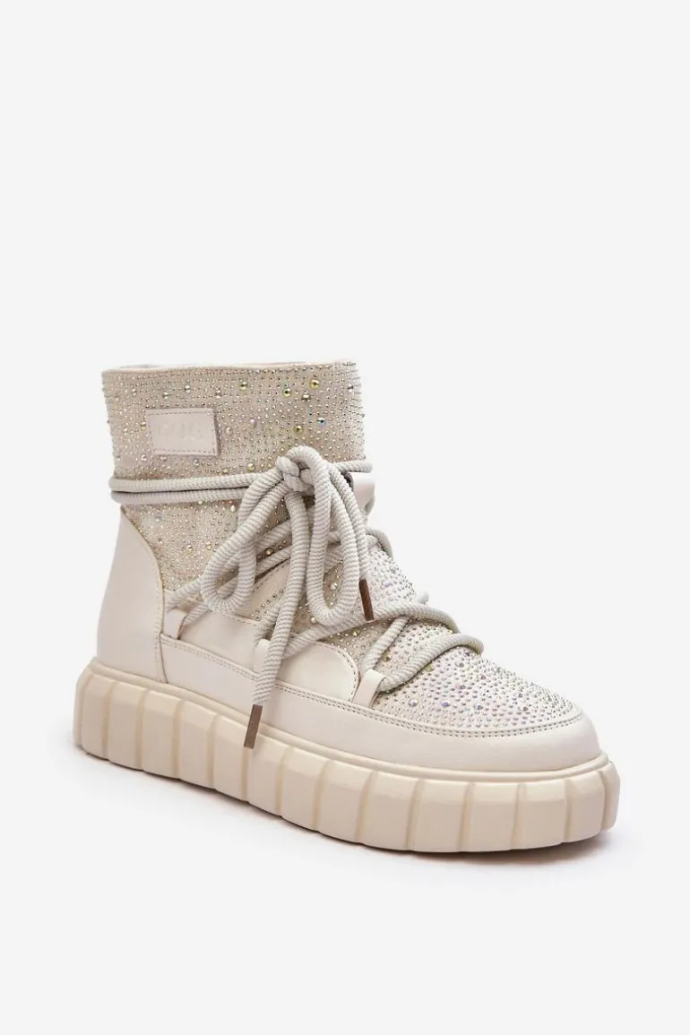 Ocieplane Śniegowce Zdobione Dżetami GOE MM2N4081 Beżowe