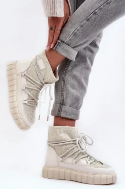 Ocieplane Śniegowce Zdobione Dżetami GOE MM2N4081 Beżowe