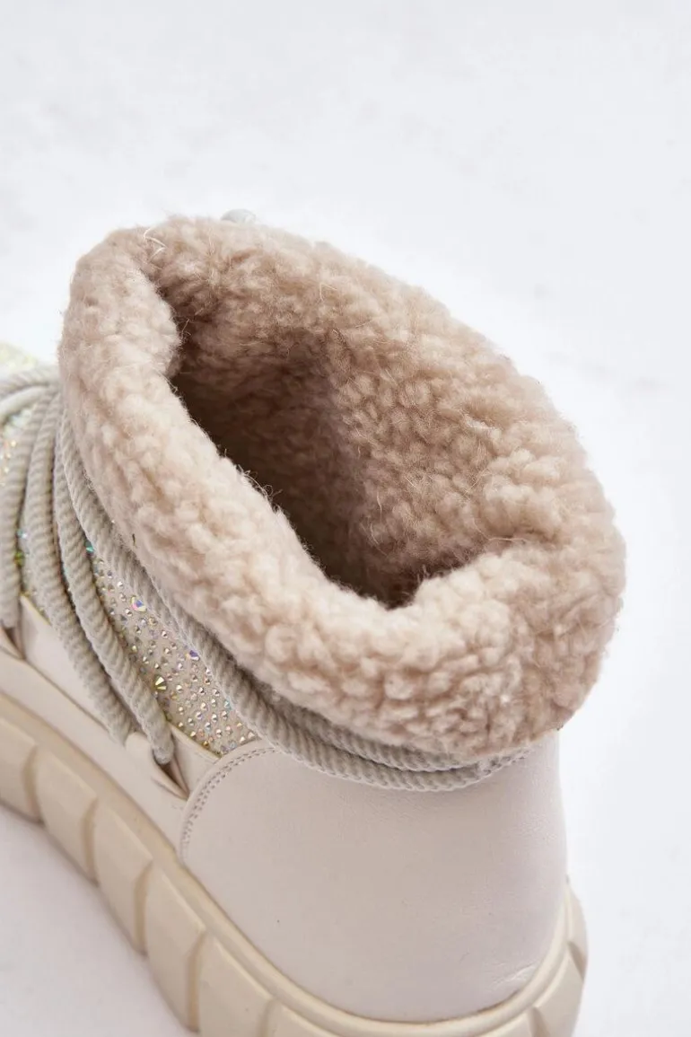 Ocieplane Śniegowce Zdobione Dżetami GOE MM2N4081 Beżowe