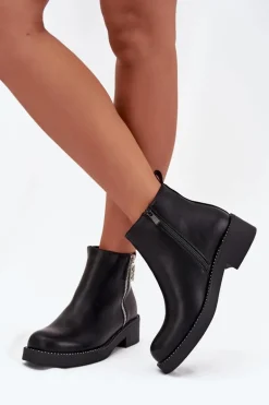 Ocieplane Niskie Botki Damskie Z Cyrkoniami Czarne Vionna