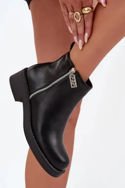 Ocieplane Niskie Botki Damskie Z Cyrkoniami Czarne Vionna