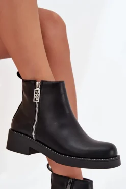 Ocieplane Niskie Botki Damskie Z Cyrkoniami Czarne Vionna