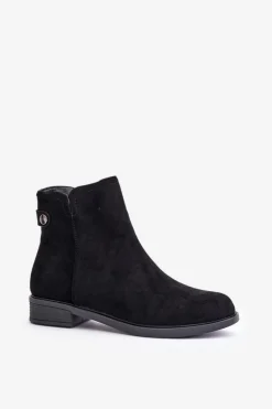 Ocieplane Niskie Botki Sztyblety Na Zamek Eko Zamszowe Czarne Telluara