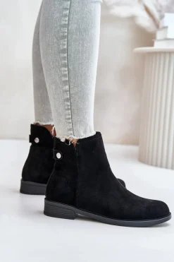 Ocieplane Niskie Botki Sztyblety Na Zamek Eko Zamszowe Czarne Telluara