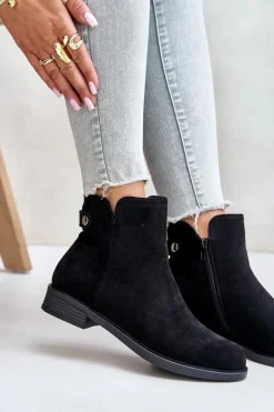 Ocieplane Niskie Botki Sztyblety Na Zamek Eko Zamszowe Czarne Telluara