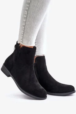 Ocieplane Niskie Botki Sztyblety Na Zamek Eko Zamszowe Czarne Telluara