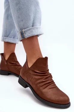 Ocieplane Niskie Botki Z Marszczeniem Brązowe Sakaala