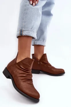 Ocieplane Niskie Botki Z Marszczeniem Brązowe Sakaala