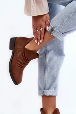 Ocieplane Niskie Botki Z Marszczeniem Brązowe Sakaala