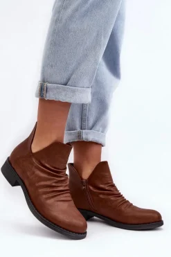 Ocieplane Niskie Botki Z Marszczeniem Brązowe Sakaala