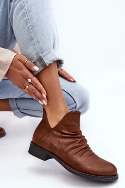 Ocieplane Niskie Botki Z Marszczeniem Brązowe Sakaala