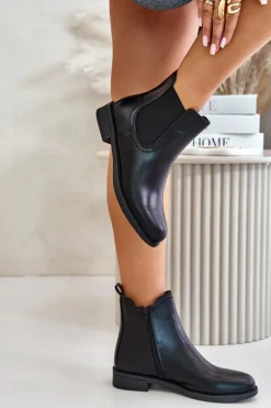 Ocieplane Płaskie Botki Sztyblety Na Zamek Czarne Tinra