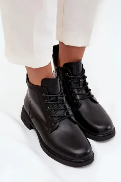 Ocieplane Skórzane Botki Damskie Na Niskim Obcasie Vinceza 39953 Czarne