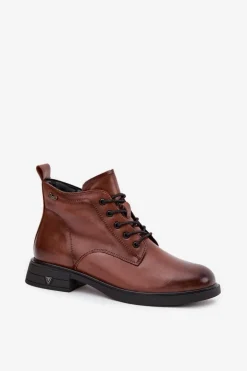 Ocieplane Skórzane Botki Damskie Na Niskim Obcasie Vinceza 39953 Brązowe