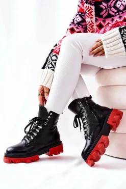 Ocieplane Skórzane Botki Workery Czarne Kelley