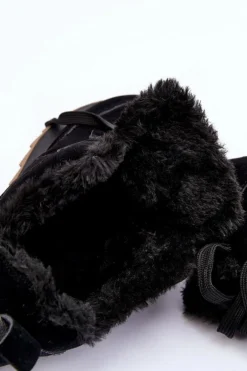 Ocieplane Skórzane Buty Sportowe Na Platformie Czarne Adite