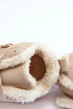 Ocieplane Skórzane Buty Sportowe Na Platformie Beżowe Adite