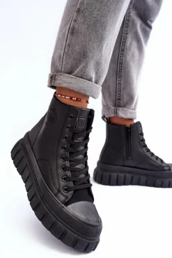 Ocieplane Skórzane Trampki Na Zamek Big Star MM274625 Czarne