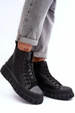 Ocieplane Skórzane Trampki Na Zamek Big Star MM274625 Czarne