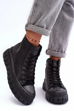 Ocieplane Skórzane Trampki Na Zamek Big Star MM274625 Czarne