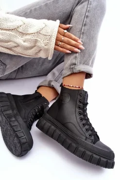 Ocieplane Skórzane Trampki Na Zamek Big Star MM274625 Czarne