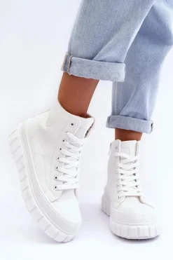 Ocieplane Skórzane Trampki Na Zamek Big Star MM274624 Białe