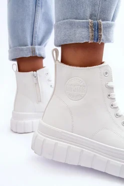 Ocieplane Skórzane Trampki Na Zamek Big Star MM274624 Białe