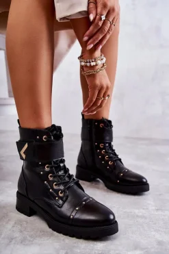 Ocieplane Skórzane Wężowe Botki Czarne Colira