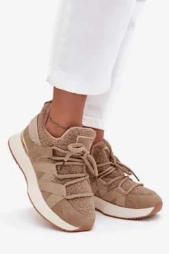 Ocieplane Sneakersy Damskie Na Platformie Beżowe Juvira