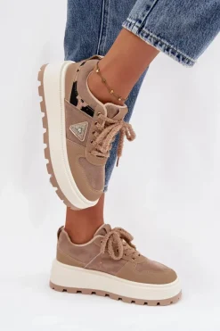 Ocieplane Sneakersy Damskie Na Platformie Beżowe Florinda
