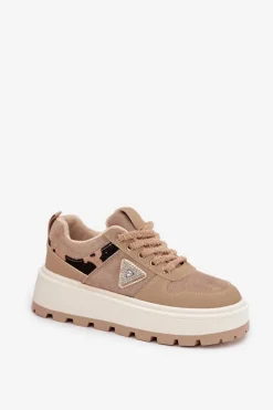 Ocieplane Sneakersy Damskie Na Platformie Beżowe Florinda