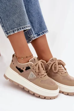 Ocieplane Sneakersy Damskie Na Platformie Beżowe Florinda