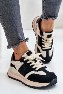 Ocieplane Sneakersy Damskie Skórzane Big Star OO274A318 HI-POLY SYSTEM Czarne