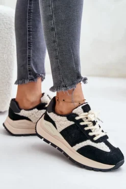 Ocieplane Sneakersy Damskie Skórzane Big Star OO274A318 HI-POLY SYSTEM Czarne