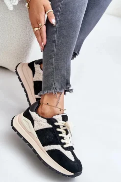 Ocieplane Sneakersy Damskie Skórzane Big Star OO274A318 HI-POLY SYSTEM Czarne