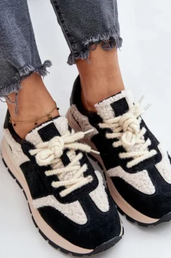 Ocieplane Sneakersy Damskie Skórzane Big Star OO274A318 HI-POLY SYSTEM Czarne