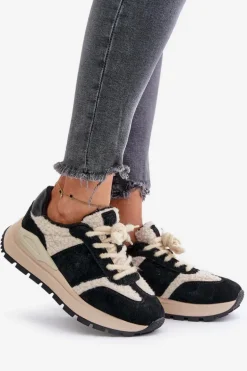 Ocieplane Sneakersy Damskie Skórzane Big Star OO274A318 HI-POLY SYSTEM Czarne