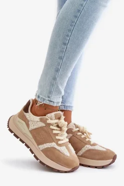 Ocieplane Sneakersy Damskie Skórzane Big Star OO274A317 HI-POLY SYSTEM Beżowe