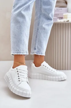 Ocieplane Sneakersy Damskie Big Star MM274616 Białe