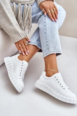 Ocieplane Sneakersy Damskie Big Star MM274616 Białe