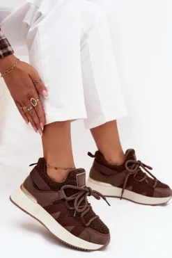Ocieplane Sneakersy Damskie Na Platformie Brązowe Juvira