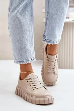 Ocieplane Sneakersy Damskie Big Star MM274618 Beżowe